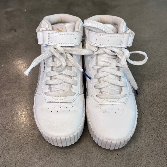 PUMA Carina 2.0 Mid High top white sneakers Youth Girls size 4 shoes - Picture 2 of 9